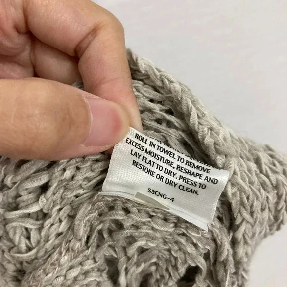 New Eileen Fisher Light Gray Open Knit Cotton Wonder Scallop Sweater 3X